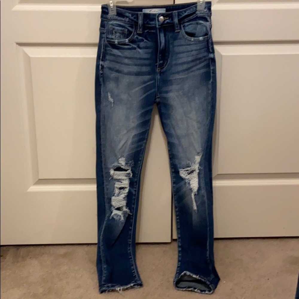 Buckle high rise denim jeans